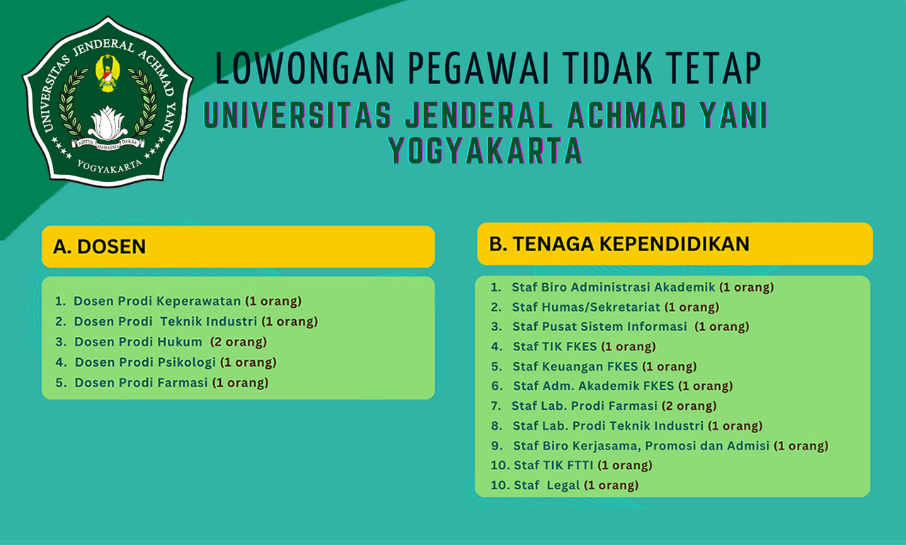 Rekrutmen Pegawai Tidak Tetap Universitas Jenderal Achmad Yani Yogyakarta ((UNJAYA) Tahun 2024